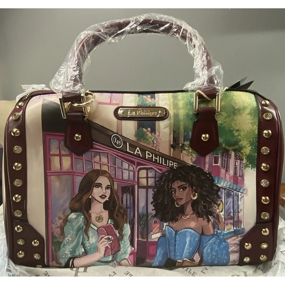 La Philipe Miami Artist Girls Shopping Tote Bag Rhinestone Travel Purse 8x13x11